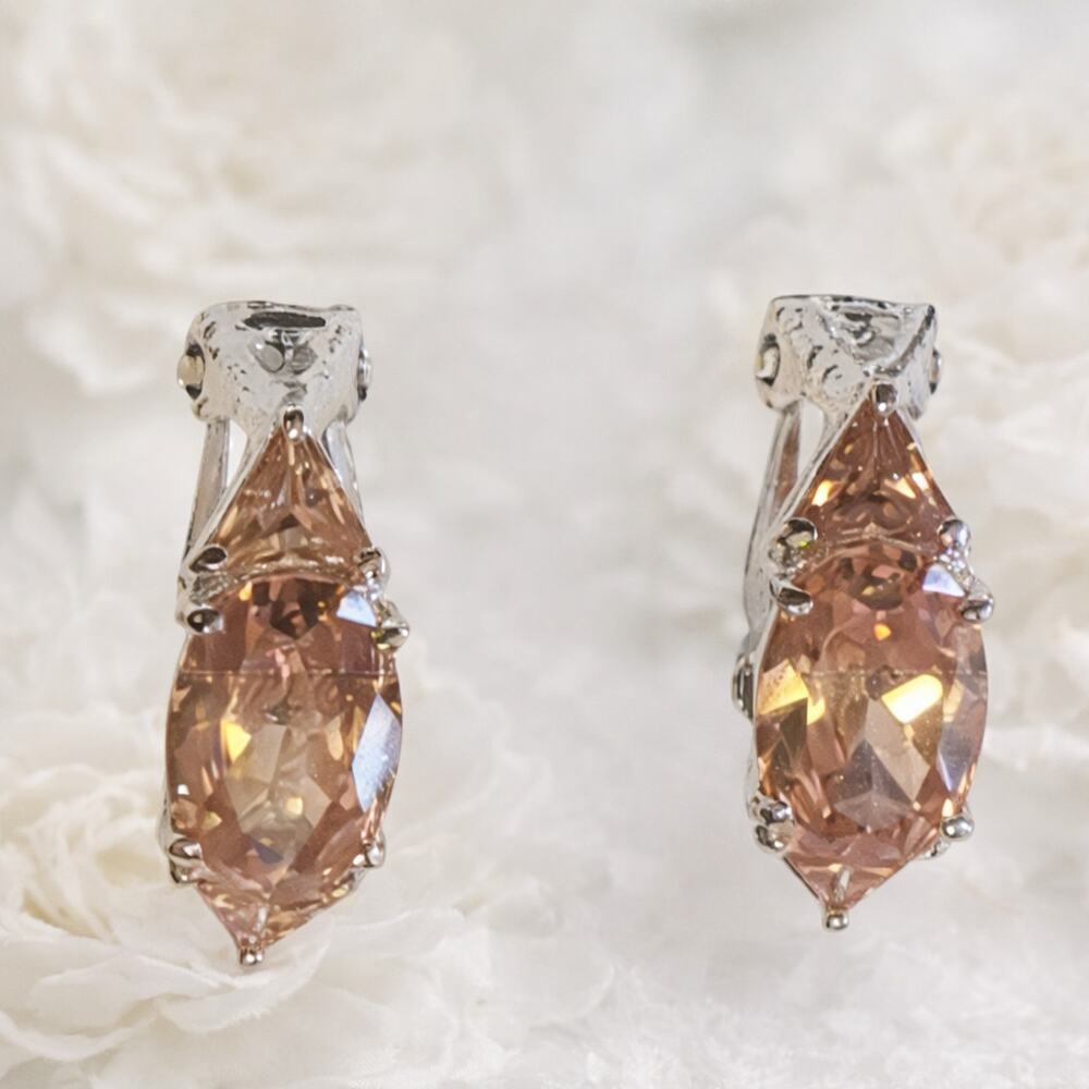 Sterling Silver Marquise Champagne Gem Earrings 1 Inch Elegant Sparkle Cip On